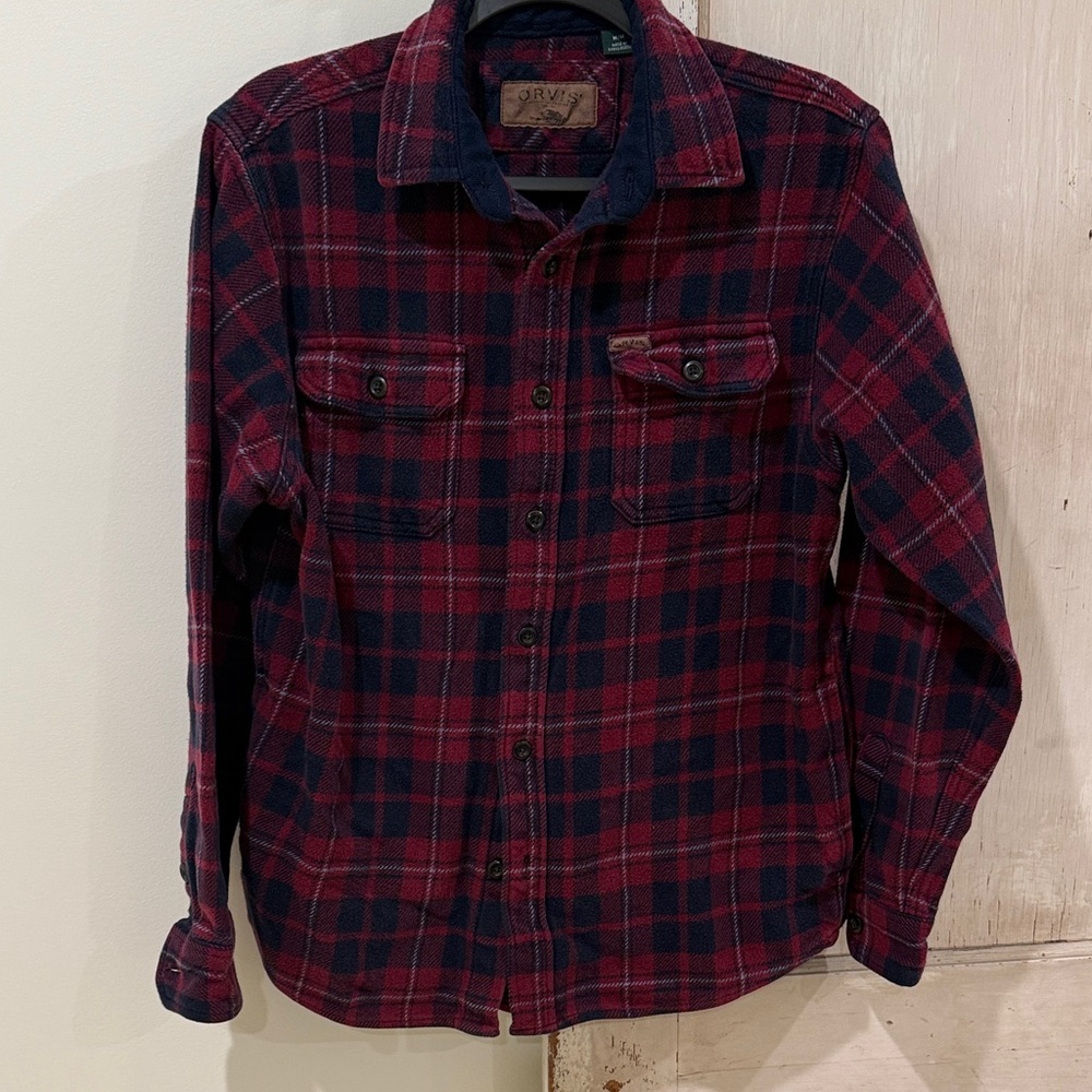 Orvis Men's Red and Blue Plaid Shirt Jacket